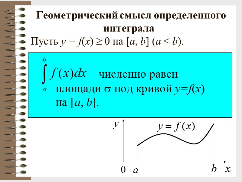 7   Геометрический смысл определенного     интеграла Пусть y =